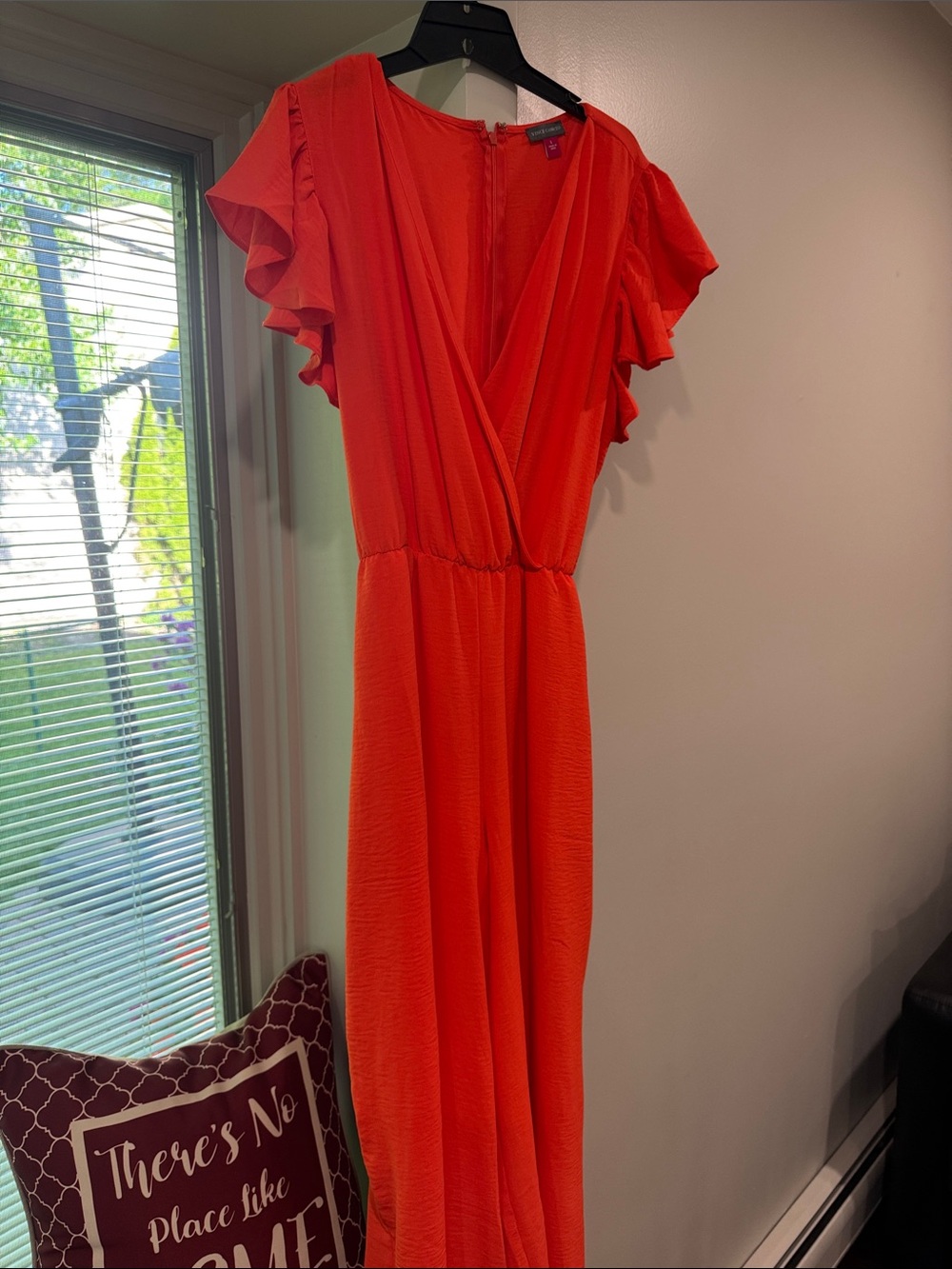 Women's Bright Red Ruffle Sleeve Wrap Dress